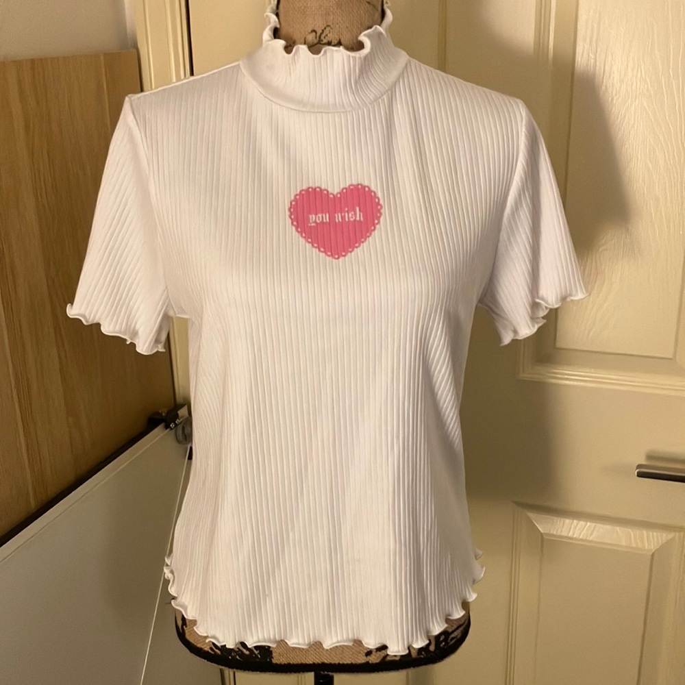 F21 forever 21 cute Kawaii sassy top ribbed turtleneck you wish pink heart 0X XL